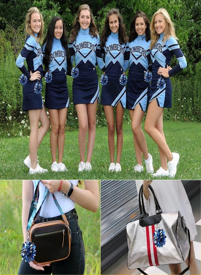 REHALY 24Pcs Pom Pom Keychain Cheerleader Gifts Cheerleading Keyring Charm Foil with Keychain Hooks for Team Sports Women Accessories(Bule+Silver) - Image 3